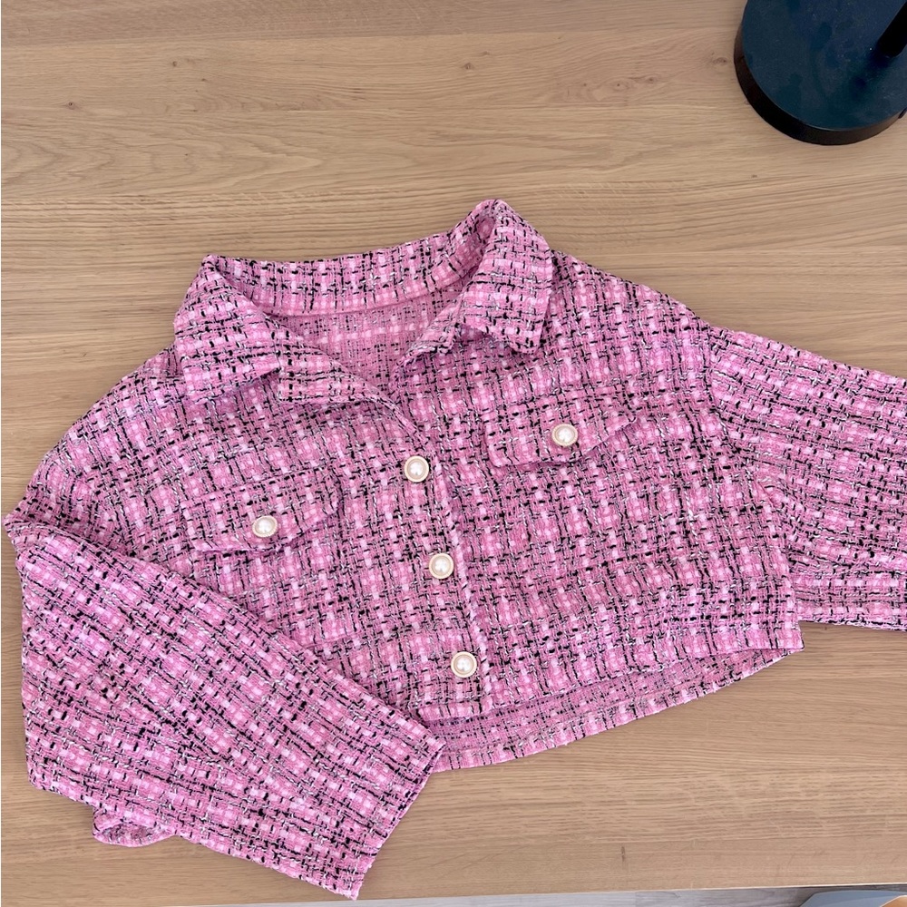 “Tweed” Pink cropped oversized jacket 4XL